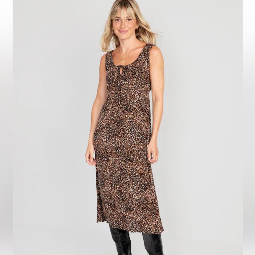Old Navy Waist-Defined Sleeveless Printed Crepe Midi Dress Size Small